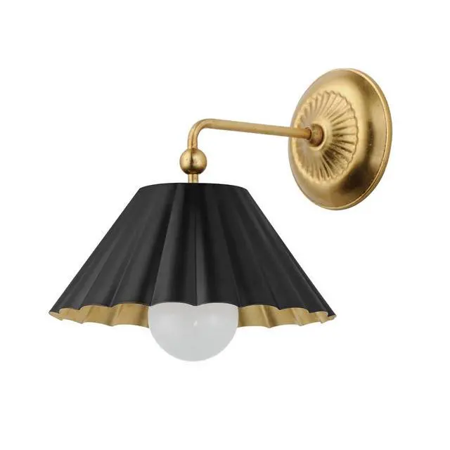 Alt view image 3 of 4 - Lighting Primrose 1-Light Wall Sconce | Black/Gold Leaf Steel Finish | Transitional Indoor Light Fixture | Ideal for Hallways, Bedrooms & Bathrooms | Dimmable Damp Rated | 18051BKGL
