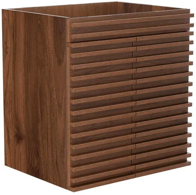 Main image of 24" Bathroom Vanity, Mid-Century Wall Mounted Floating Cabinet with 2 Closing Doors, Wood Grain Texture, Walnut (Sink Basin Not Included)