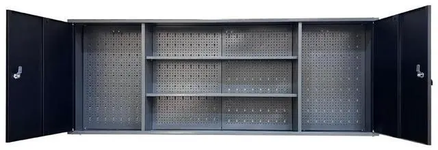 Main image of Metal Wall Mount Tool Storage Lockable Garage Cabinet, Black & Grey