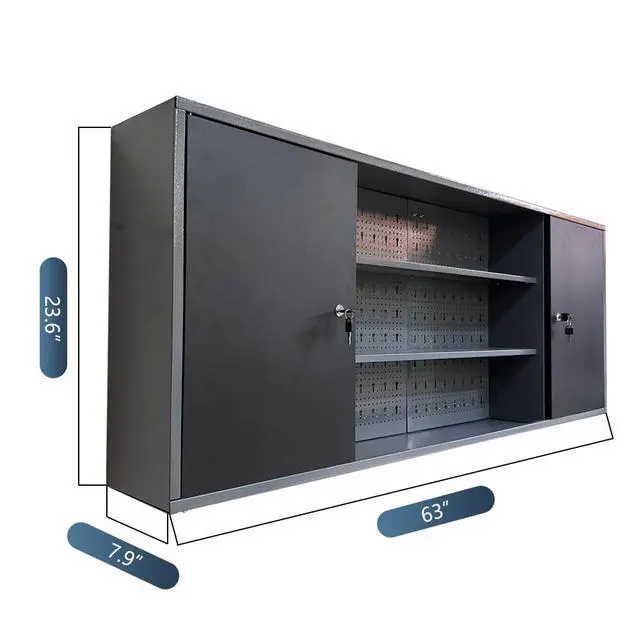 Alt view image 2 of 6 - Metal Wall Mount Tool Storage Lockable Garage Cabinet, Black & Grey