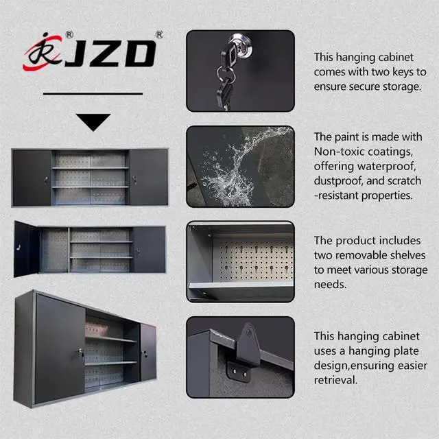 Alt view image 3 of 6 - Metal Wall Mount Tool Storage Lockable Garage Cabinet, Black & Grey