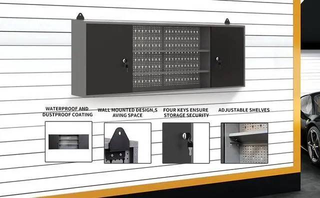 Alt view image 4 of 6 - Metal Wall Mount Tool Storage Lockable Garage Cabinet, Black & Grey