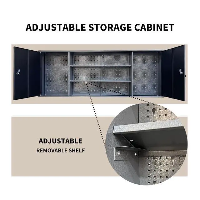 Alt view image 5 of 6 - Metal Wall Mount Tool Storage Lockable Garage Cabinet, Black & Grey