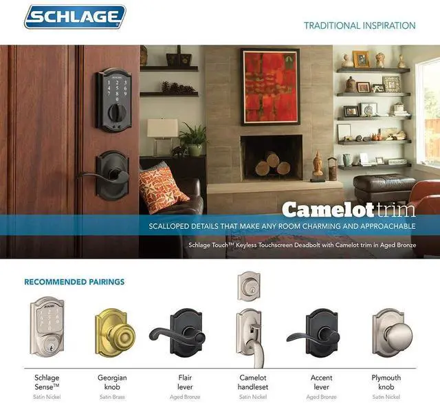 Main image of FE695 Camelot by Accent Keyless Touch Lever Lock with 16211 Latch 10063 Strike Aged Bronze Finish