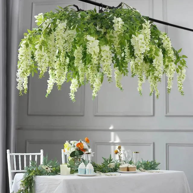Alt view image 4 of 6 - Efavormart 55" Cream Wisteria Hanging Canopy, 24-Branch Large Floral Chandelier for Vintage Weddings and Professional Event Centers