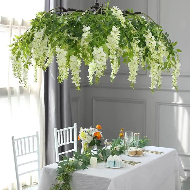 Alt view image 5 of 6 - Efavormart 55" Cream Wisteria Hanging Canopy, 24-Branch Large Floral Chandelier for Vintage Weddings and Professional Event Centers