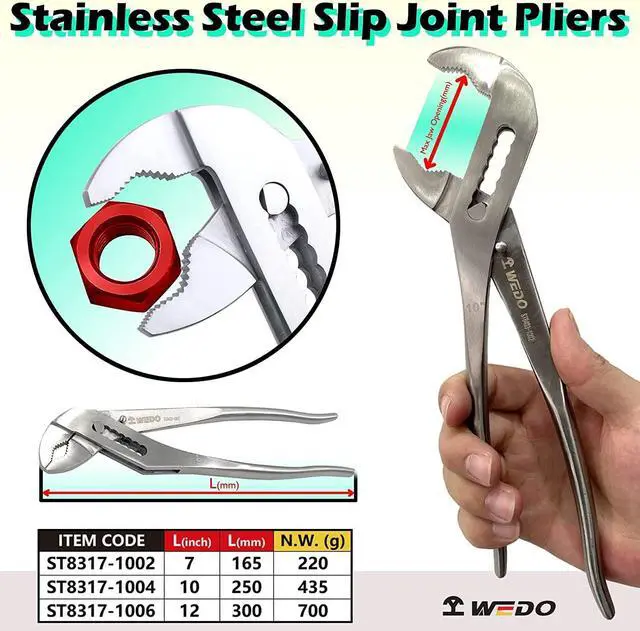 Alt view image 2 of 6 - Stainless Steel Groove Joint Pliers, 12" Adjustable Water Pump Pliers, Slip Joint, Tongue and Groove Plier, V-Jaw, Length 300mm, for Plumbing Repair and Home Maintenance
