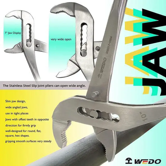 Alt view image 3 of 6 - Stainless Steel Groove Joint Pliers, 12" Adjustable Water Pump Pliers, Slip Joint, Tongue and Groove Plier, V-Jaw, Length 300mm, for Plumbing Repair and Home Maintenance