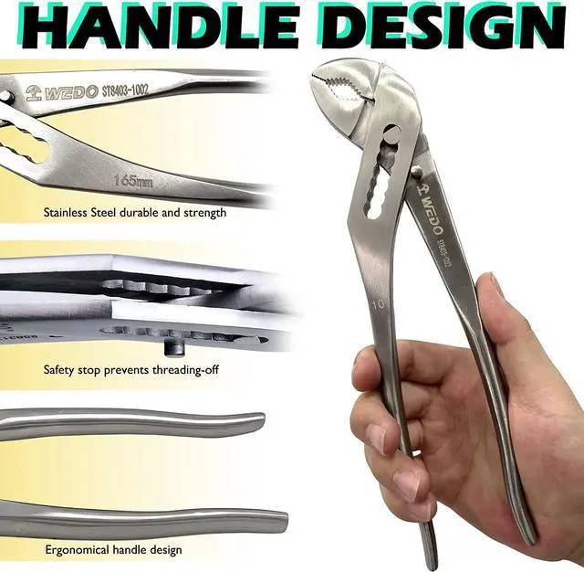 Alt view image 4 of 6 - Stainless Steel Groove Joint Pliers, 12" Adjustable Water Pump Pliers, Slip Joint, Tongue and Groove Plier, V-Jaw, Length 300mm, for Plumbing Repair and Home Maintenance