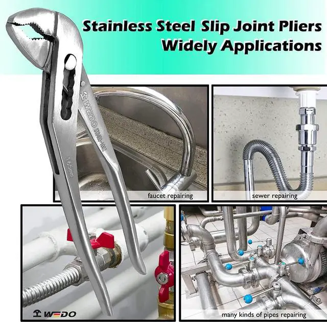 Alt view image 5 of 6 - Stainless Steel Groove Joint Pliers, 12" Adjustable Water Pump Pliers, Slip Joint, Tongue and Groove Plier, V-Jaw, Length 300mm, for Plumbing Repair and Home Maintenance