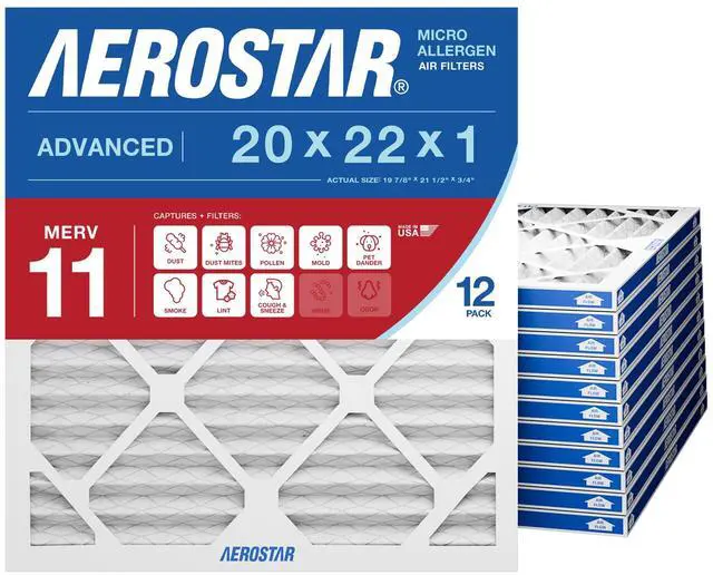 Main image of 19 7/8x21 1/2x1 MERV 11 High Efficiency Pleated Air Filter, 12-Pack, Electrostatic AC Furnace HVAC Replacement, Captures Dust Pollen Pet Dander Mold Smoke (19.875x21.5x0.75)