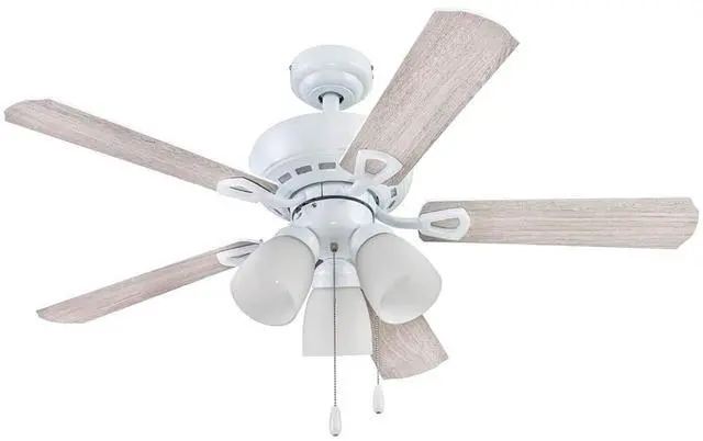 Main image of 51443 Ceiling 44" Miller Park White Indoor Fan Frosted 3 Light LED Multi Arm E26/A15 Bulb and Pull-Chains, Traditional Style, 5 Reversible Gray Oak/Walnut Blades, 514, Brushed Nickel