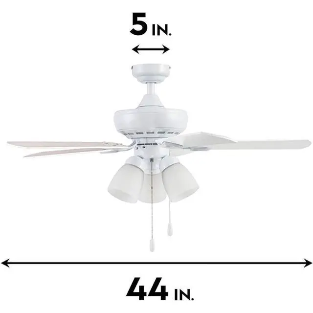 Alt view image 3 of 6 - 51443 Ceiling 44" Miller Park White Indoor Fan Frosted 3 Light LED Multi Arm E26/A15 Bulb and Pull-Chains, Traditional Style, 5 Reversible Gray Oak/Walnut Blades, 514, Brushed Nickel