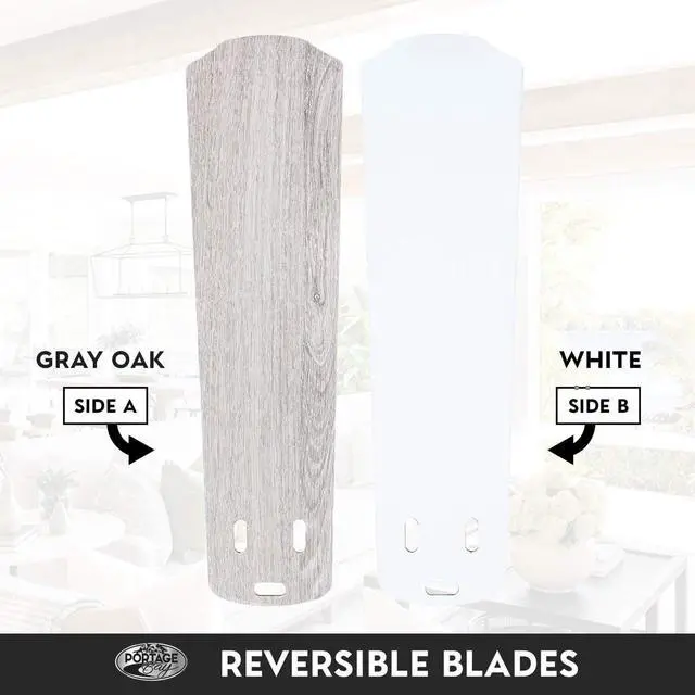 Alt view image 4 of 6 - 51443 Ceiling 44" Miller Park White Indoor Fan Frosted 3 Light LED Multi Arm E26/A15 Bulb and Pull-Chains, Traditional Style, 5 Reversible Gray Oak/Walnut Blades, 514, Brushed Nickel