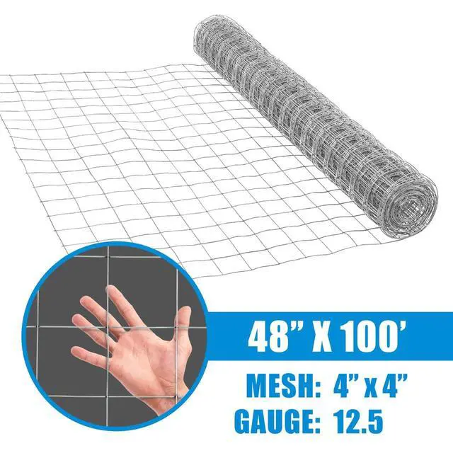 Alt view image 4 of 6 - 12.5 Gauge Galvanized Welded Fence Wire Roll, with 4 x 4 Square Mesh Opening, Wire Mesh Fencing Roll for Vegetables Garden Netting Chicken Coop Animal Enclosure (48 in. x 100ft.)