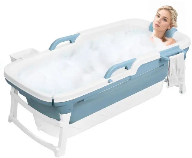 Main image of 51 Inch Foldable Bathtub for Adults, Large Portable Tub for Shower, Effortless Collapsible Bathtub Adult for Spacious Bathrooms & Outdoor Use, Ideal for Ice Baths & Hot Baths (Blue, 51 Inch)