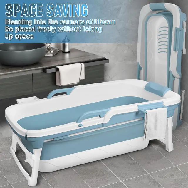Alt view image 2 of 6 - 51 Inch Foldable Bathtub for Adults, Large Portable Tub for Shower, Effortless Collapsible Bathtub Adult for Spacious Bathrooms & Outdoor Use, Ideal for Ice Baths & Hot Baths (Blue, 51 Inch)