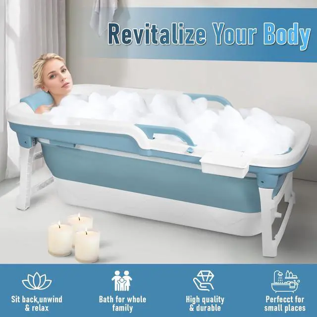 Alt view image 4 of 6 - 51 Inch Foldable Bathtub for Adults, Large Portable Tub for Shower, Effortless Collapsible Bathtub Adult for Spacious Bathrooms & Outdoor Use, Ideal for Ice Baths & Hot Baths (Blue, 51 Inch)
