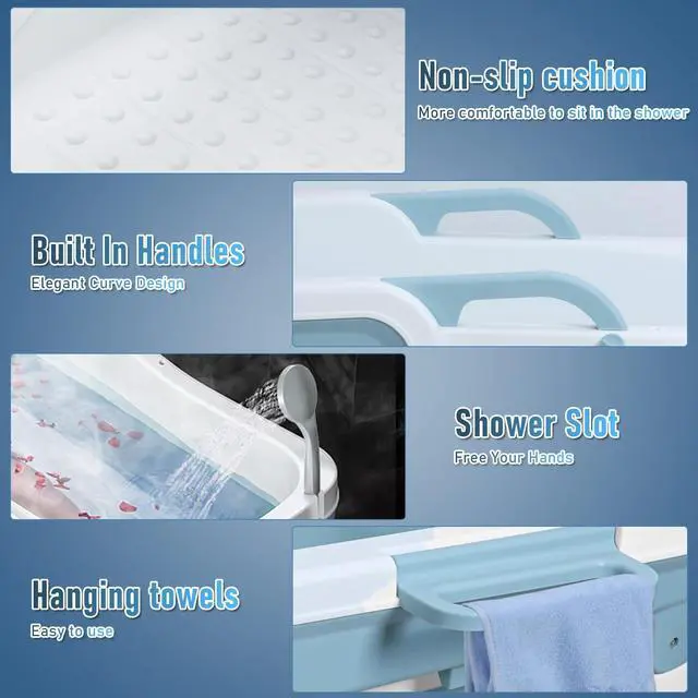 Alt view image 6 of 6 - 51 Inch Foldable Bathtub for Adults, Large Portable Tub for Shower, Effortless Collapsible Bathtub Adult for Spacious Bathrooms & Outdoor Use, Ideal for Ice Baths & Hot Baths (Blue, 51 Inch)
