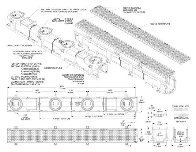 Alt view image 2 of 6 - Grey Heavy Duty 4ft Trench Drain Kit (3 Pack / 12 Linear Feet)