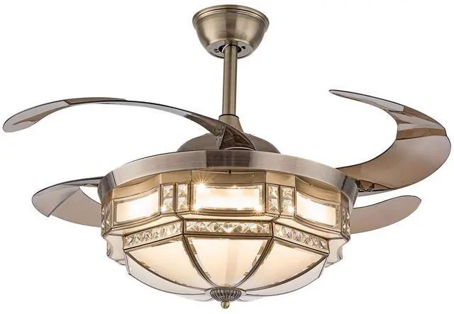 Main image of 42 Inch Vintage Ceiling Fan Light, Tiffany Style Dimmable Chandelier Fan with Controller 3-Color Lighting 3-Speed Retractable Blades for Bedroom Living Room (Gold)