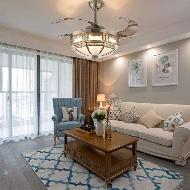 Alt view image 4 of 6 - 42 Inch Vintage Ceiling Fan Light, Tiffany Style Dimmable Chandelier Fan with Controller 3-Color Lighting 3-Speed Retractable Blades for Bedroom Living Room (Gold)