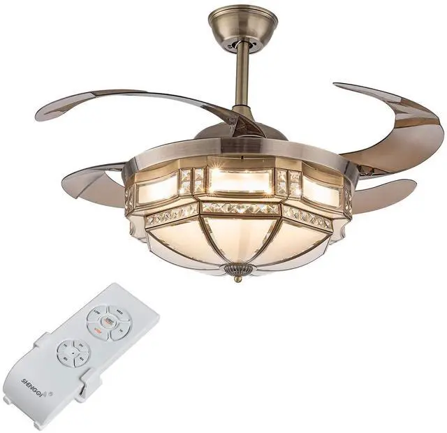 Alt view image 6 of 6 - 42 Inch Vintage Ceiling Fan Light, Tiffany Style Dimmable Chandelier Fan with Controller 3-Color Lighting 3-Speed Retractable Blades for Bedroom Living Room (Gold)