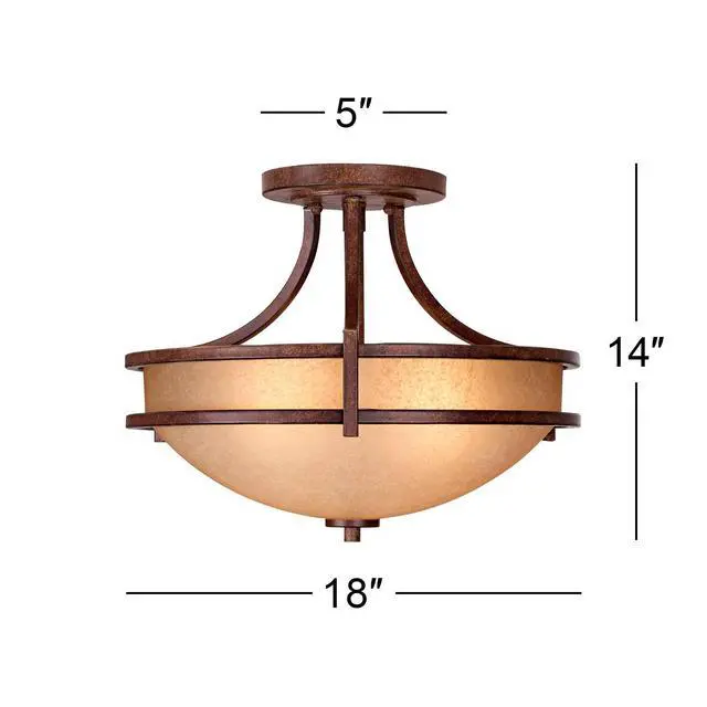 Alt view image 3 of 6 - Oak Valley Collection Rustic Farmhouse Ceiling Light Semi Flush Mount Fixture Bronze 18" Wide Cream Scavo Glass Bowl for Cottage Core Bedroom Kitchen Living Room Hallway Bathroom