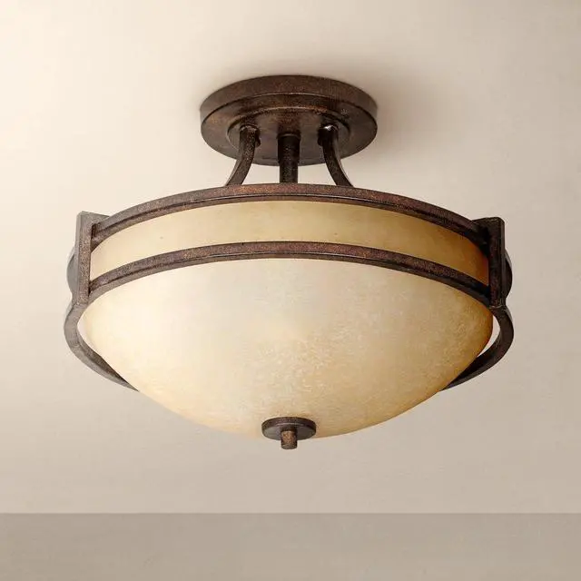 Alt view image 4 of 6 - Oak Valley Collection Rustic Farmhouse Ceiling Light Semi Flush Mount Fixture Bronze 18" Wide Cream Scavo Glass Bowl for Cottage Core Bedroom Kitchen Living Room Hallway Bathroom