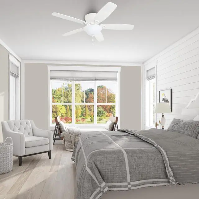 Alt view image 2 of 6 - Glen Alden 52 Inch Indoor LED Ceiling Fan with Bowl Light, Pull Chain Control, 5 Dual-Finish Blades, Quiet Reversible Motor, White