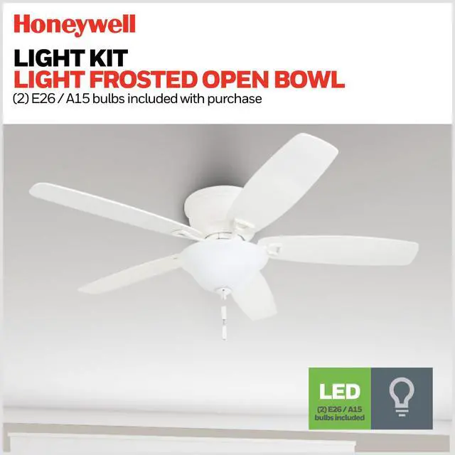 Alt view image 5 of 6 - Glen Alden 52 Inch Indoor LED Ceiling Fan with Bowl Light, Pull Chain Control, 5 Dual-Finish Blades, Quiet Reversible Motor, White