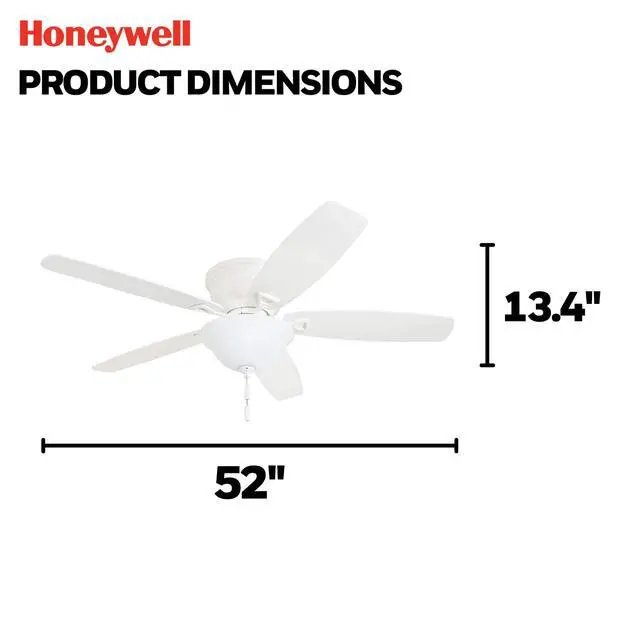 Alt view image 6 of 6 - Glen Alden 52 Inch Indoor LED Ceiling Fan with Bowl Light, Pull Chain Control, 5 Dual-Finish Blades, Quiet Reversible Motor, White