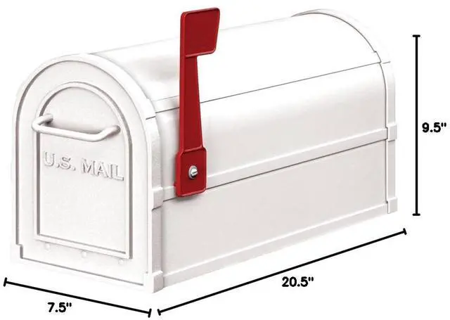 Alt view image 5 of 5 - 4850WHT Heavy Duty Rural Mailbox, White, 7.5 in. W x 9.5 in. H x 20.5 in. D