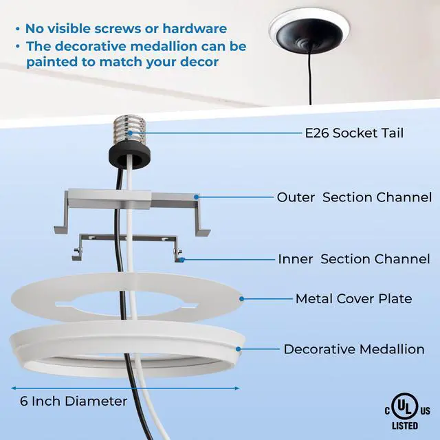 Alt view image 3 of 6 - Recessed Can Light Conversion Kit to Pendant Lights Medium Base Converter Compatible with 4-6 Recessed Can Lights Ideal for Kitchens, Bedrooms, Offices, and Damp Locations - 6 Pack
