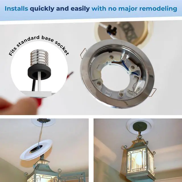 Alt view image 4 of 6 - Recessed Can Light Conversion Kit to Pendant Lights Medium Base Converter Compatible with 4-6 Recessed Can Lights Ideal for Kitchens, Bedrooms, Offices, and Damp Locations - 6 Pack