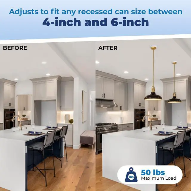 Alt view image 5 of 6 - Recessed Can Light Conversion Kit to Pendant Lights Medium Base Converter Compatible with 4-6 Recessed Can Lights Ideal for Kitchens, Bedrooms, Offices, and Damp Locations - 6 Pack