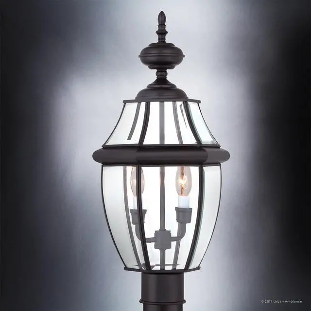 Alt view image 3 of 6 - Luxury Colonial Outdoor Post Light, Large Size: 21" H x 11" W, with Tudor Style Elements, Versatile Design, High-End Black Silk Finish and Beveled Glass, UQL1148