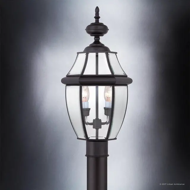 Alt view image 4 of 6 - Luxury Colonial Outdoor Post Light, Large Size: 21" H x 11" W, with Tudor Style Elements, Versatile Design, High-End Black Silk Finish and Beveled Glass, UQL1148