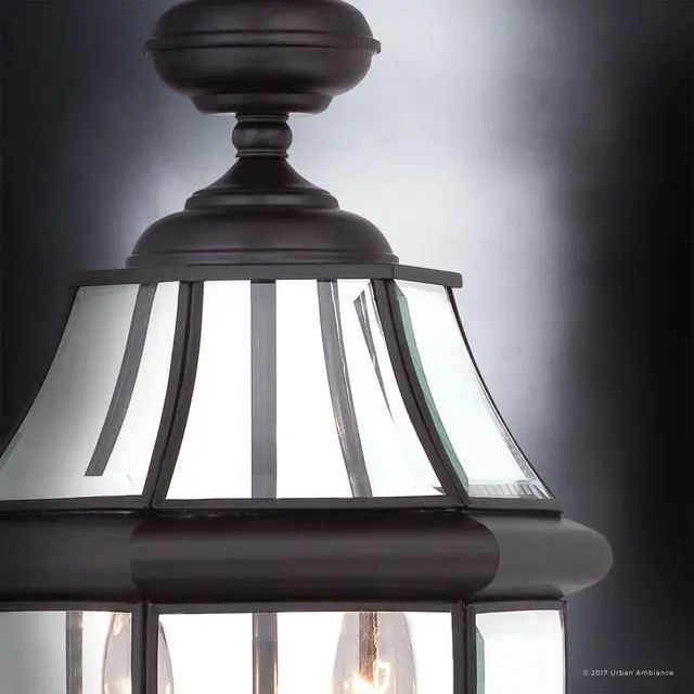 Alt view image 5 of 6 - Luxury Colonial Outdoor Post Light, Large Size: 21" H x 11" W, with Tudor Style Elements, Versatile Design, High-End Black Silk Finish and Beveled Glass, UQL1148