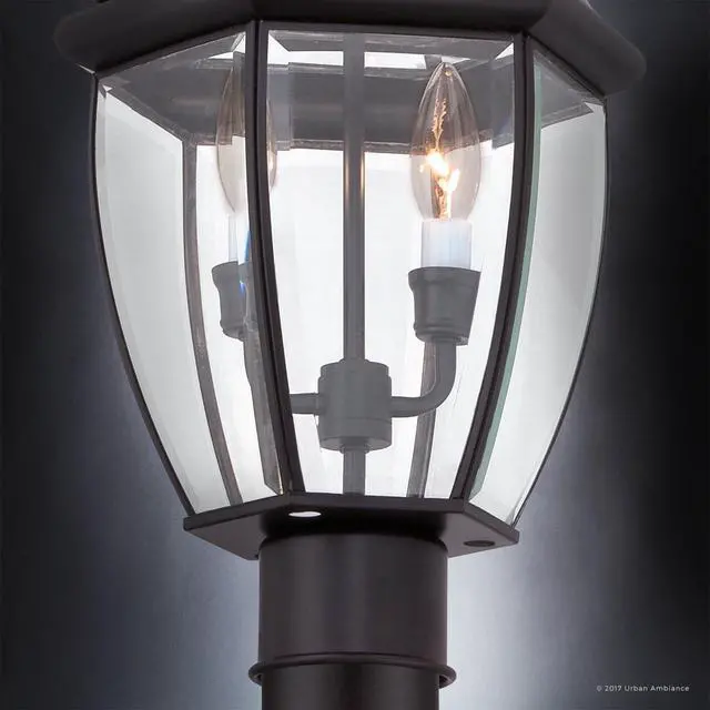 Alt view image 6 of 6 - Luxury Colonial Outdoor Post Light, Large Size: 21" H x 11" W, with Tudor Style Elements, Versatile Design, High-End Black Silk Finish and Beveled Glass, UQL1148