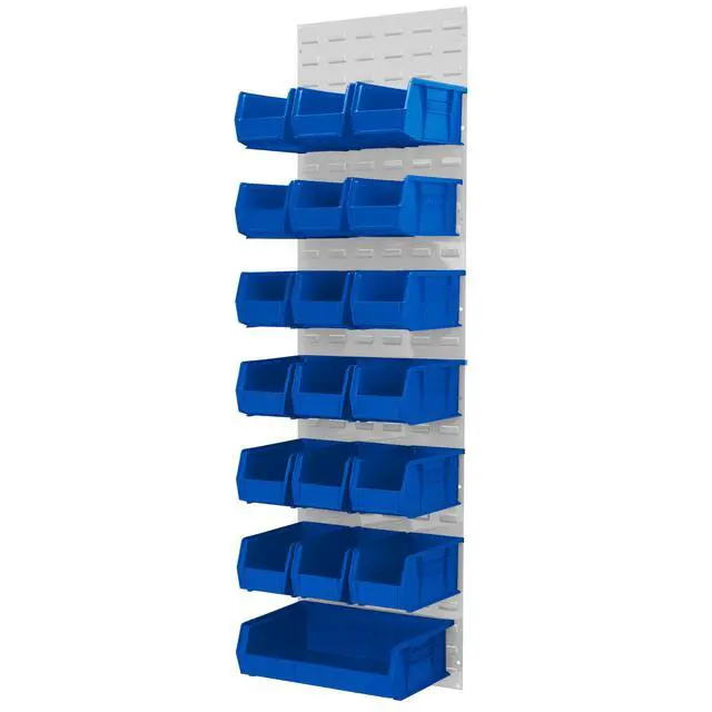 Alt view image 2 of 5 - 30118 Louvered Steel Wall Mount Panel Garage Organizer for Hanging AkroBin Storage Bins, 18-Inch W x 61-Inch H, White, Single