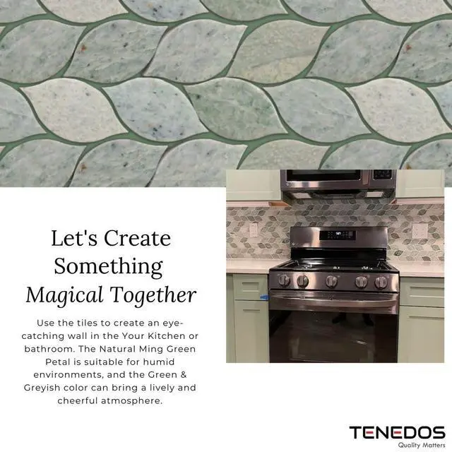 Alt view image 3 of 6 - Ming Green Greyish Petal Marble Polished Floor Wall Tile for Kitchen Backsplash, Bathroon Shower, Fireplace Surround, Decor Accent Wall (Box of 5 Sheets)