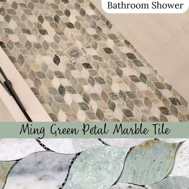 Alt view image 5 of 6 - Ming Green Greyish Petal Marble Polished Floor Wall Tile for Kitchen Backsplash, Bathroon Shower, Fireplace Surround, Decor Accent Wall (Box of 5 Sheets)