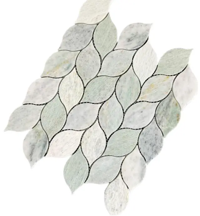 Alt view image 6 of 6 - Ming Green Greyish Petal Marble Polished Floor Wall Tile for Kitchen Backsplash, Bathroon Shower, Fireplace Surround, Decor Accent Wall (Box of 5 Sheets)