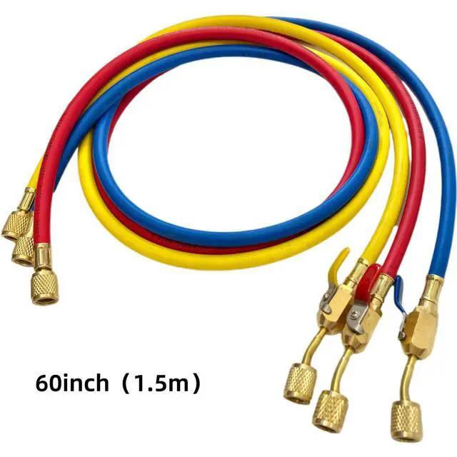 Alt view image 4 of 5 - Refrigerant Charging Hose with Ball Valves for R410A R134A R22 Refrigerant Charging Hoses, 1/4'' SAE Hose Set 800 PSI Red/Yellow/Blue (3pcs)