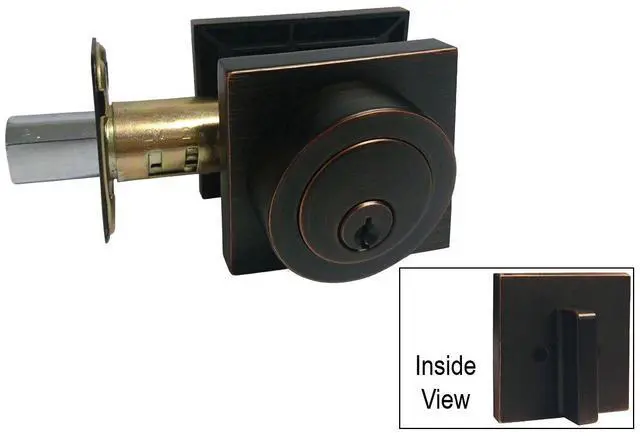 Alt view image 4 of 5 - Dark Oil Rubbed Bronze Square Straight Corner Plate Entry Entrance keyed Levers with Matching Single Cylinder Deadbolts Combo Keyed Alike 8048DBR (5 Set)