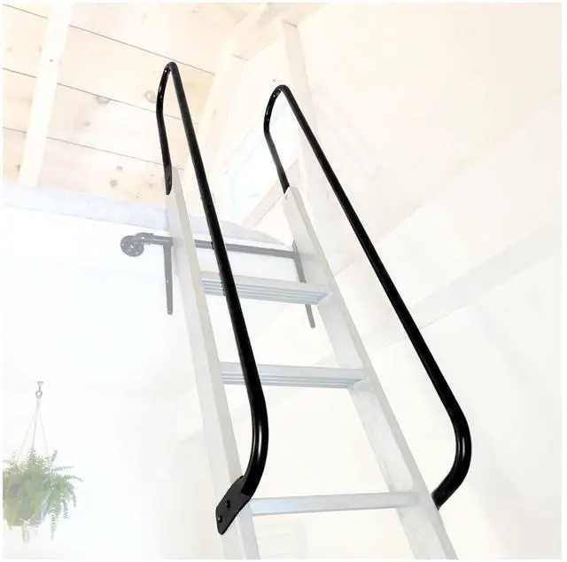 Main image of Step Handrail Ladder Handrail Grab Bar Climber 60" Length, 9" Stand-Off for Indoor/Outdoor Universal Fit for Metal & Wood Ladders Steel Safety Grab Bar Powder Coated