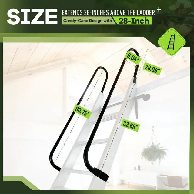 Alt view image 2 of 6 - Step Handrail Ladder Handrail Grab Bar Climber 60" Length, 9" Stand-Off for Indoor/Outdoor Universal Fit for Metal & Wood Ladders Steel Safety Grab Bar Powder Coated