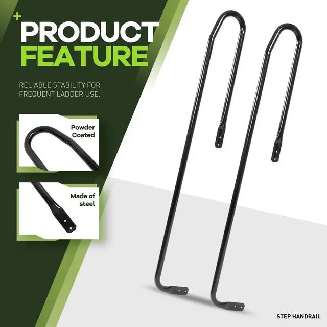 Alt view image 3 of 6 - Step Handrail Ladder Handrail Grab Bar Climber 60" Length, 9" Stand-Off for Indoor/Outdoor Universal Fit for Metal & Wood Ladders Steel Safety Grab Bar Powder Coated