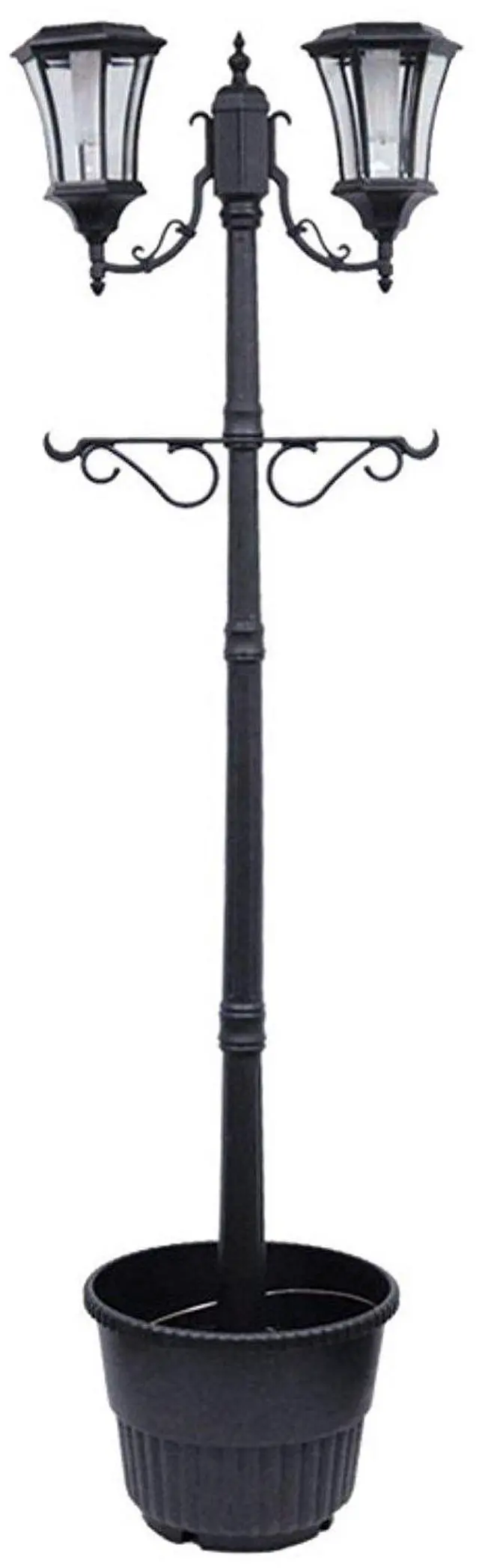 Main image of Solar Lamp Post Light, 7 Ft. Outdoor Two Head Solar Post Light for Patio, Driveway, Lawn or Garden, 80 Lumens, Martens Design in Black
